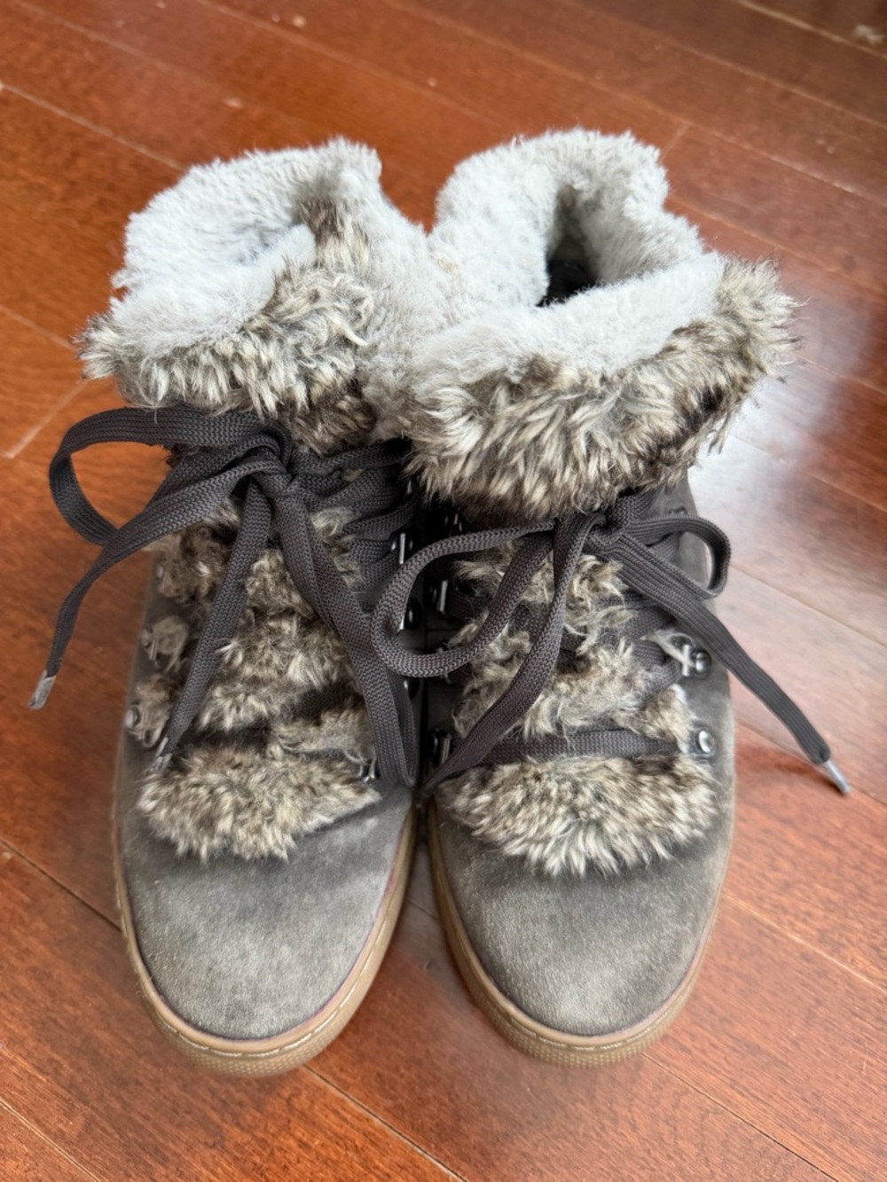 Cougar Gray Faux-Fur Winter Lace-Up Ankle Boots